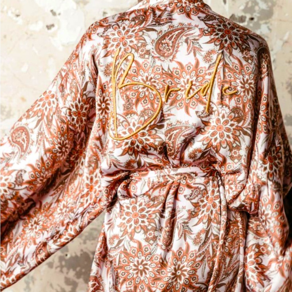 Rue De Seine Floral Paisley Robe in Rust and Cream